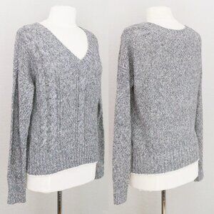Abercrombie & Fitch Cable Knit V-Neck Sweater Small S Grey Cotton Blend Preppy